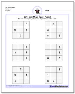 Magic Square 3x3 Worksheet