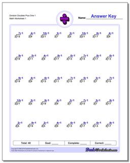 Division Worksheet of Doubles Plus One