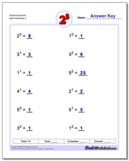 Exponents Worksheets