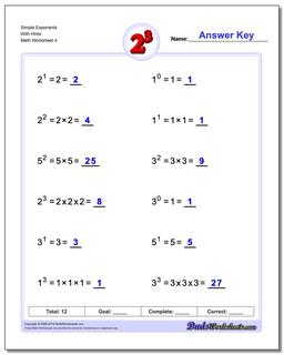 Exponents Worksheets