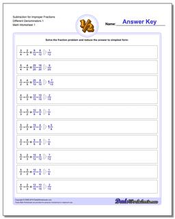 Improper With Different Denominator Fraction Worksheet Subtraction Worksheet