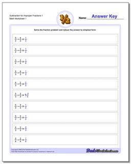 Improper With Same Denominator Fraction Worksheet Subtraction Worksheet