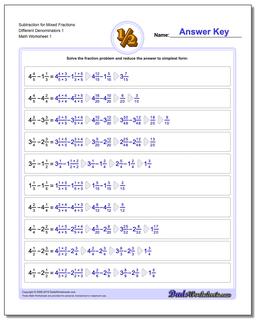 Mixed Fraction Worksheets With Different Denominator Fraction Subtraction Worksheet