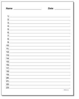 Handwriting Paper Numbered Lined