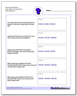 Money Word Problems Worksheet