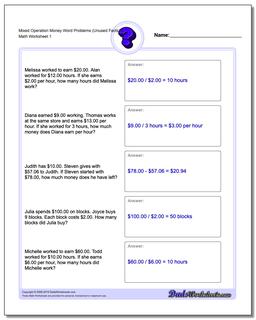 Money Word Problems Worksheet Mixed Operation with Extra Facts