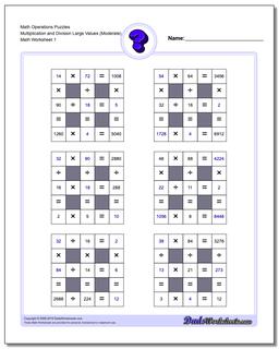 Multiplication and Division with Missing Values (Large) Number Grid Puzzle