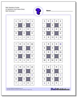 All Operations logic puzzles with Missing Values (Small) Number Grid Puzzle