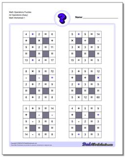 All Operations logic puzzles with Missing Operations (Small) Number Grid Puzzle