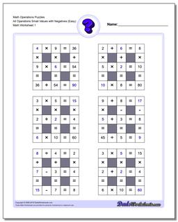 All Operations logic puzzles with Missing Values Negatives (Small) Number Grid Puzzle
