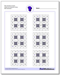 All Operations logic puzzles with Missing Values and Operations Small Numbers Number Grid Puzzle