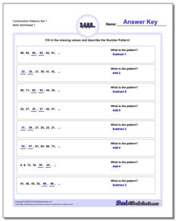 Number Patterns Addition Worksheet and Subtraction Worksheet