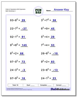 Order of Operations Worksheets