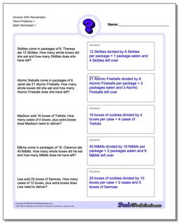 Word Problems Worksheet Division Worksheet With Remainders