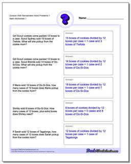 Girl Scout Cookie Division Worksheet Word Problems Worksheet