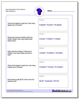 Word Problems Worksheet Multiplication Worksheet